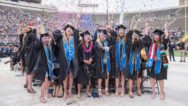 Women celebrate at the University of Notre Dame Commencement ceremony.